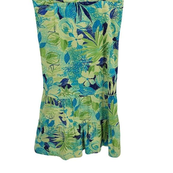 80's Tropical Cotton Tiered Ruffle Drop Waist Prairie Apron Dress‎ Green Sz 8 - Picture 10 of 11